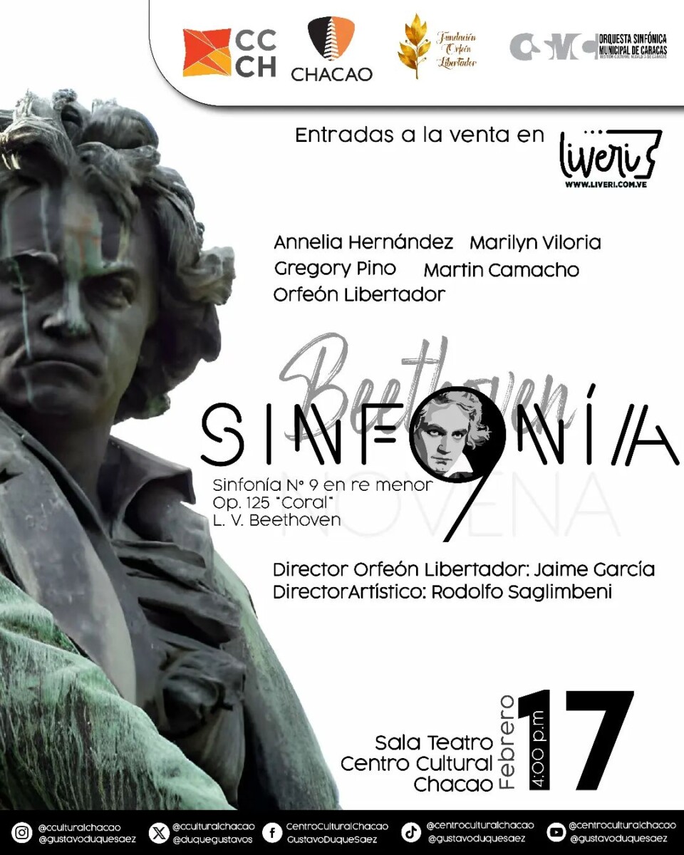 LA NOVENA SINFONÍA DE BEETHOVEN  SE HARÁ SENTIR EN EL CENTRO CULTURAL CHACAO